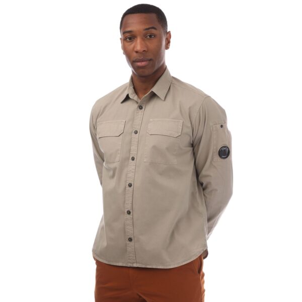 C.P. Company Mens Organic Gabardine Lens Shirt in Beige Cotton - Size Medium
