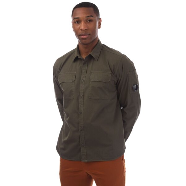 C.P. Company Mens Organic Gabardine Lens Shirt in Green Cotton - Size Large