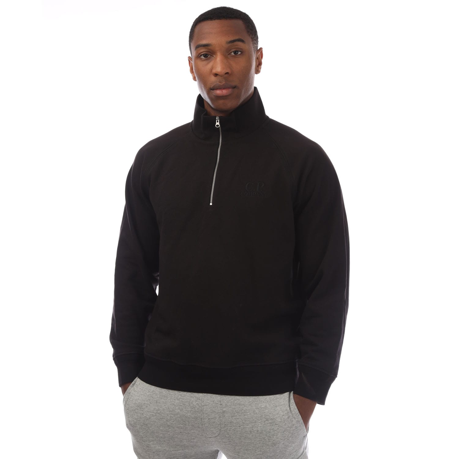 C.P. Company Mens Diagonal Raised Fleece Half-Zip Sweatshirt in Black Cotton - Size Medium