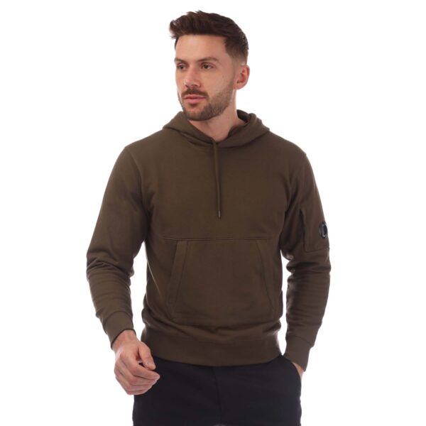 C.P. Company Mens Diagonal Raised Fleece Lens Hoodie in Green Cotton - Size Large
