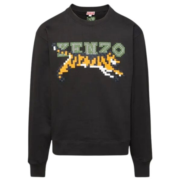Kenzo Mens Paris Digital Tiger Design Black Sweatshirt Cotton - Size Medium