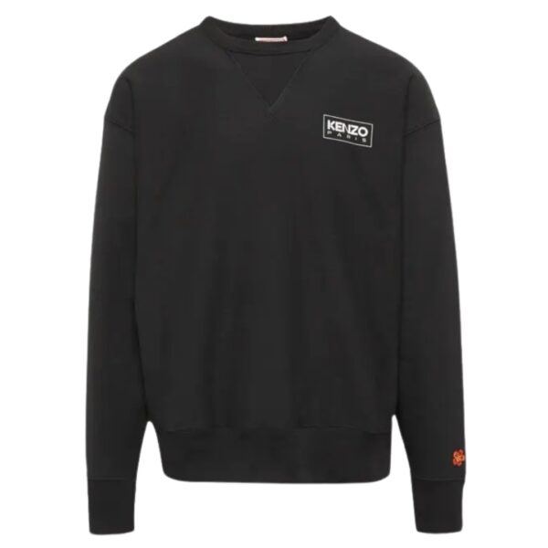 Kenzo Mens Paris Outlined Logo Black Sweatshirt Cotton - Size Large