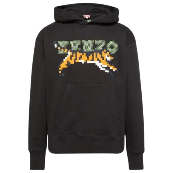 Kenzo Mens Paris Digital Tiger Design Black Hoodie Cotton - Size Medium
