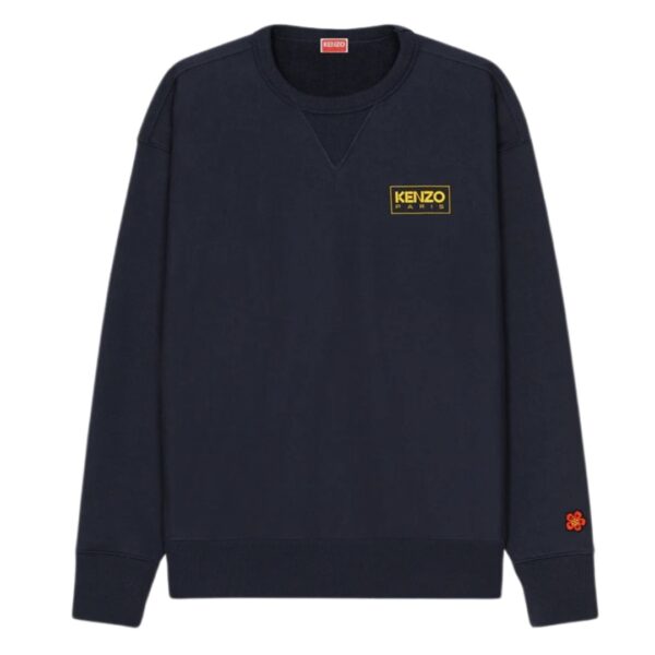 Kenzo Mens Paris Outlined Logo Midnight Blue Sweatshirt Cotton - Size Medium