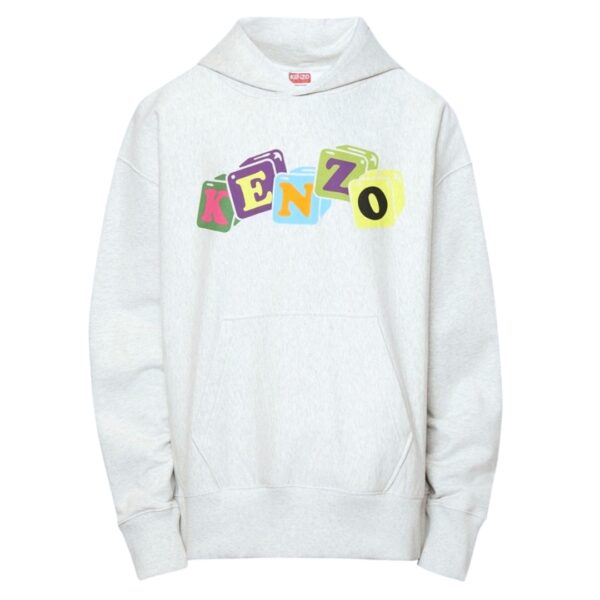 Kenzo Mens Coloured Block Logo Grey Hoodie Cotton - Size Small