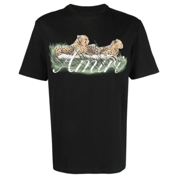 Amiri Mens Cheetah Logo Black T-Shirt Cotton - Size Large