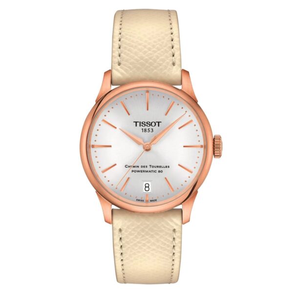 Tissot T-classic Chemin Des Tourelles Powermatic 80 Womens Beige Watch T1392073603100 Leather - One Size