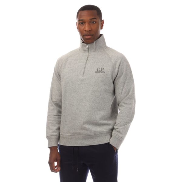 C.P. Company Mens Diagonal Raised Fleece Half Zip Logo Sweatshirt in Grey Cotton - Size Small