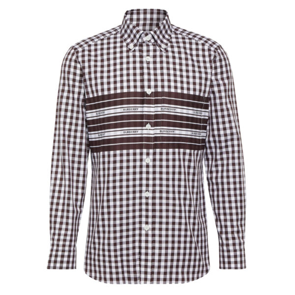 Burberry Mens Cotton Poplin Dark Burgundy Check Shirt - Red - Size Large