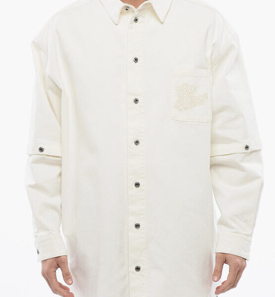 Off-White Mens Denim Shirt With Removable Sleeve in White Cotton - Size Large