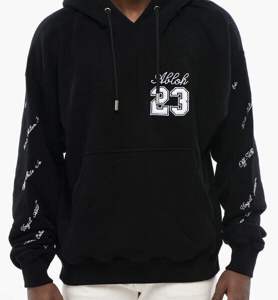 Off-White Mens Embroidered Brushed Cotton Hoodie in Black - Size 2XL