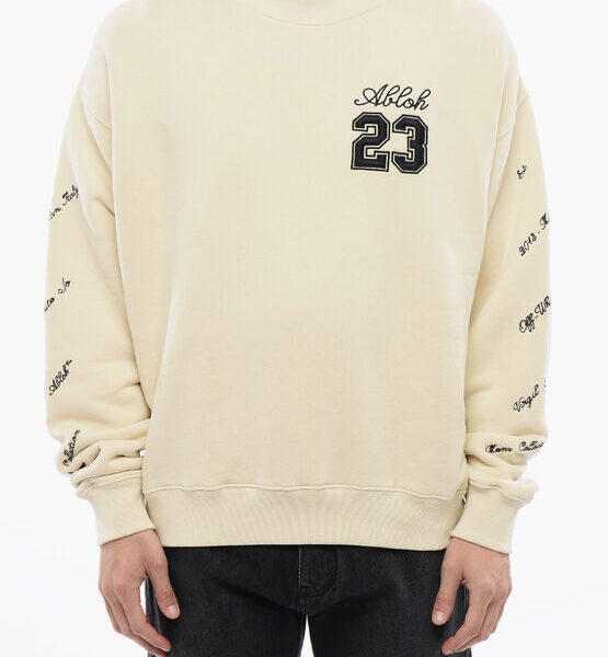 Off-White Mens Skate-Fit Brushed Cotton 23 Crewneck Sweatshirt in Beige - Size Small