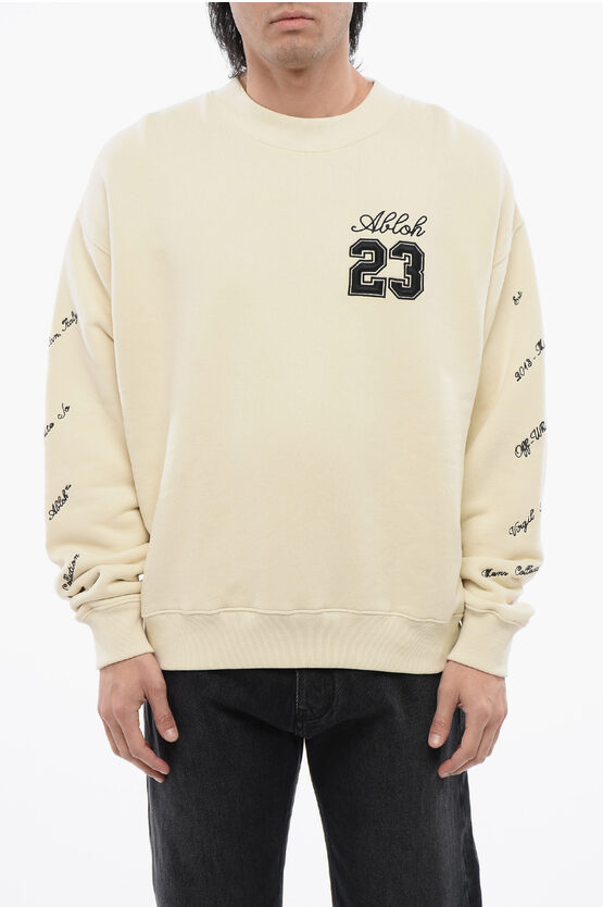 Off-White Mens Skate-Fit Brushed Cotton 23 Crewneck Sweatshirt in Beige - Size Small