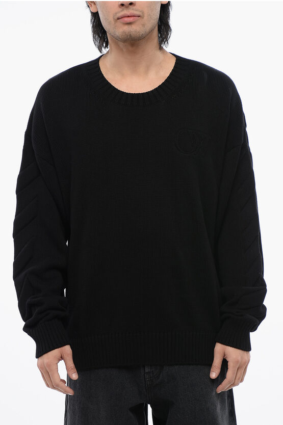 Off-White Mens Crewneck Cotton Sweater in Black - Size Large