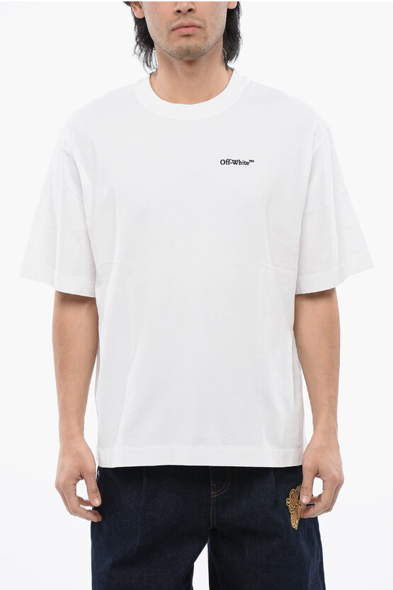 Off-White Mens Embroidered TATTOO ARROW SKATE Crewneck T-Shirt in White Cotton - Size 2XS