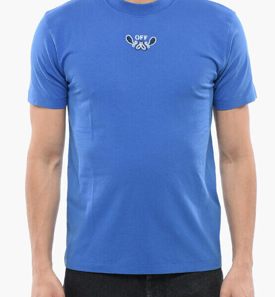 Off-White Mens Bandana Motif Crew-neck T-shirt in Blue Cotton - Size Large
