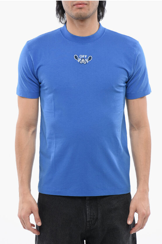 Off-White Mens Bandana Motif Crew-neck T-shirt in Blue Cotton - Size Large