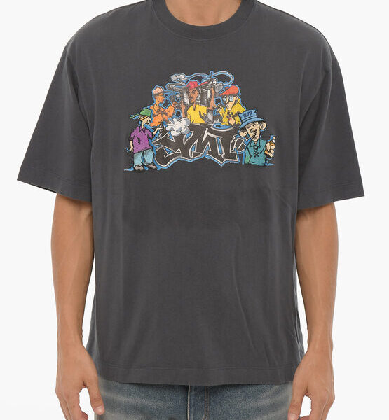 Off-White Mens SEASONAL Crew-neck T-Shirt with Graffiti Print in Gray - Grey Cotton - Size Small
