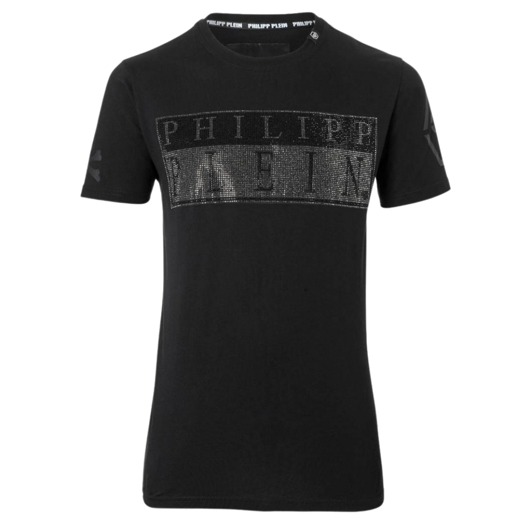 Philipp Plein Mens Bold Monotone Diamanté Logo Black T-Shirt Cotton - Size Large