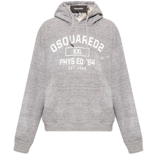 Dsquared2 Mens Phys Ed Design Grey Marl Hoodie Cotton - Size X-Large