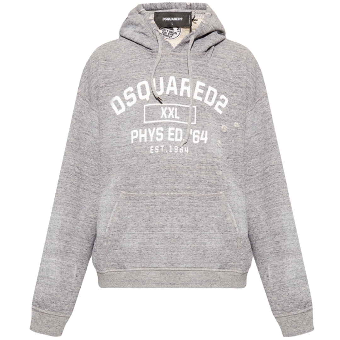 Dsquared2 Mens Phys Ed Design Grey Marl Hoodie Cotton - Size X-Large