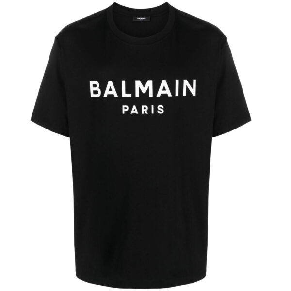 Balmain Mens Paris Bold Brand Logo Black T-Shirt Cotton - Size Medium
