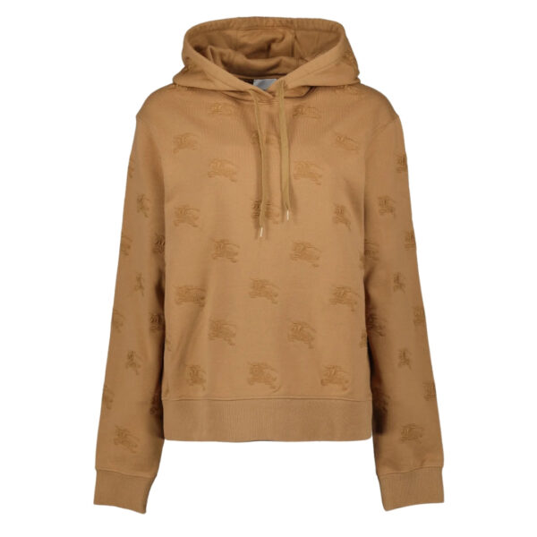 Burberry Mens Logo Embroidered Drawstring Hoodie Camel Legacy Brown Cotton - Size X-Small