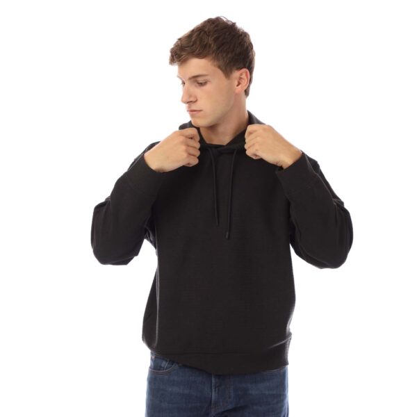 Emporio Armani Mens Allover Lettering Hoodie in Black Cotton - Size X-Large