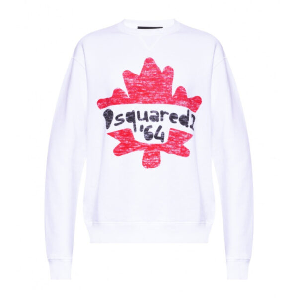 Dsquared2 Mens Maple Leaf 64 White Sweatshirt Cotton - Size Small