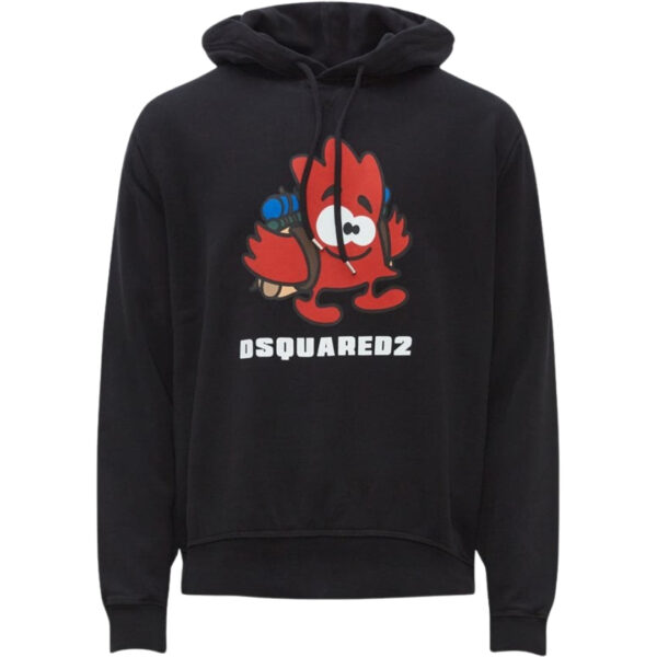 Dsquared2 Mens Outdoor Maple Leaf Logo Black Hoodie Cotton - Size Medium