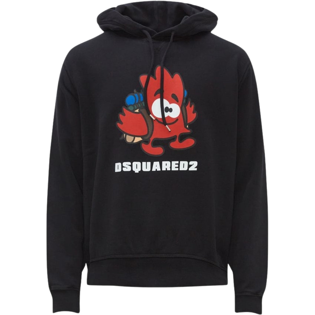 Dsquared2 Mens Outdoor Maple Leaf Logo Black Hoodie Cotton - Size Medium