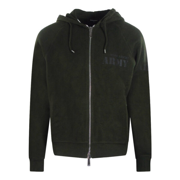Dsquared2 Mens Army Logo Military Green Hoodie Cotton - Size Medium