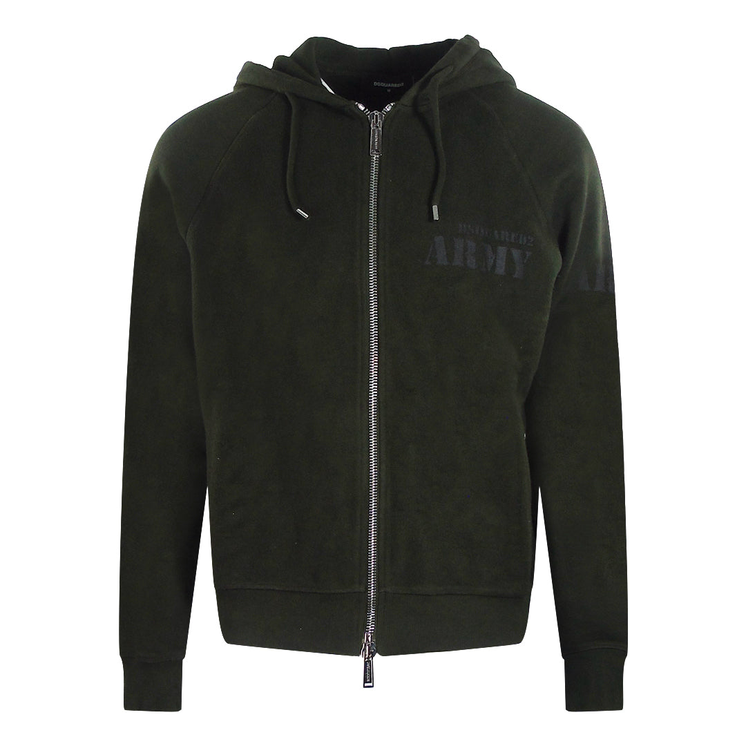 Dsquared2 Mens Army Logo Military Green Hoodie Cotton - Size Medium