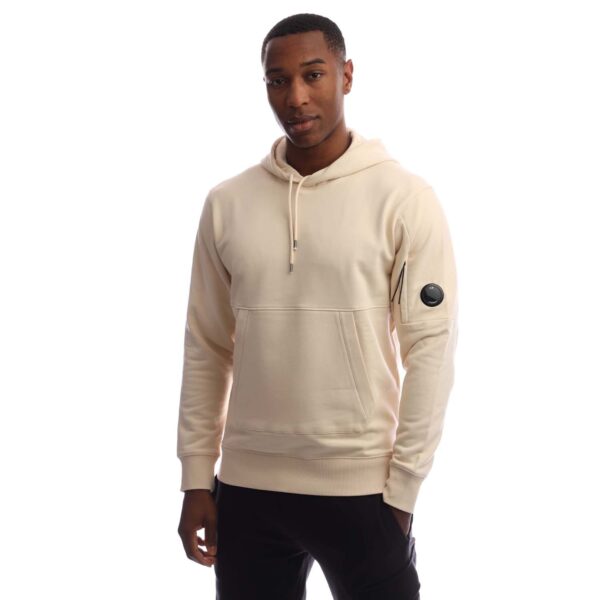 C.P. Company Mens Diagonal Raised Fleece Lens Hoodie in Cream Cotton - Size Small