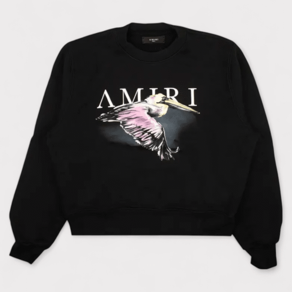 Supplied Fashion Mens Amiri Pelican Watercolor Crewneck Sweatshirt Black - Size 2XL