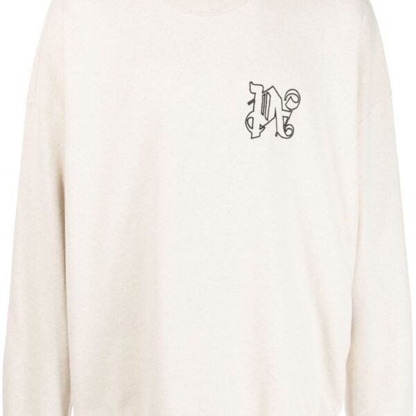 Palm Angels Mens Linen Crewneck Beige Black - Size X-Large