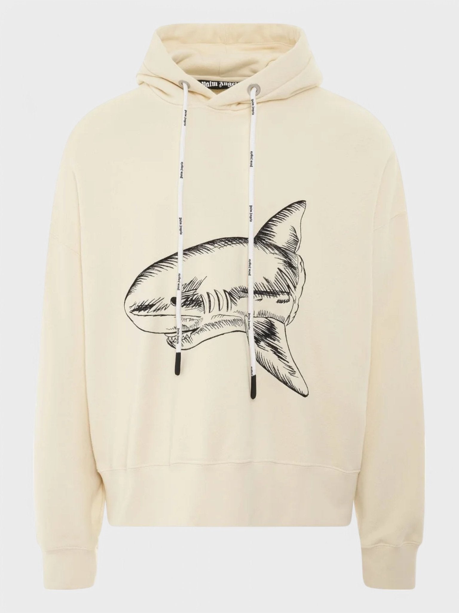 Palm Angels Mens Split Shark Hoodie Butter/Black - Cream Cotton - Size X-Small