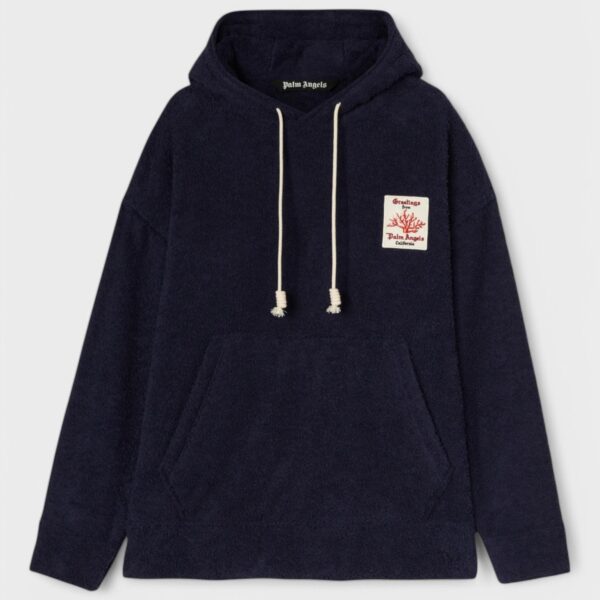 Palm Angels Mens Coral Terry Hoodie Navy - Black Cotton - Size 2XS