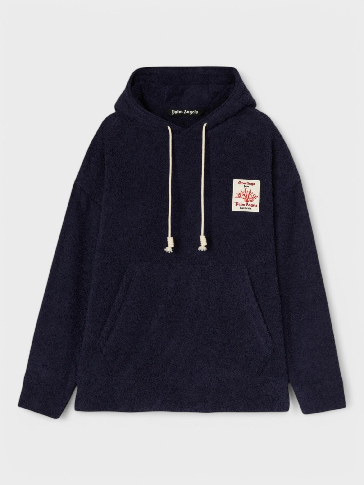Palm Angels Mens Coral Terry Hoodie Navy - Black Cotton - Size 2XS