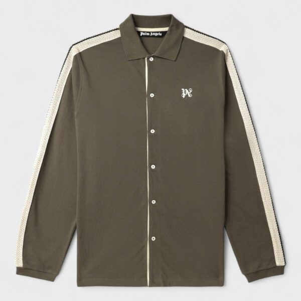 Palm Angels Mens Monogram Embroidered Cotton Shirt - Black - Size Large