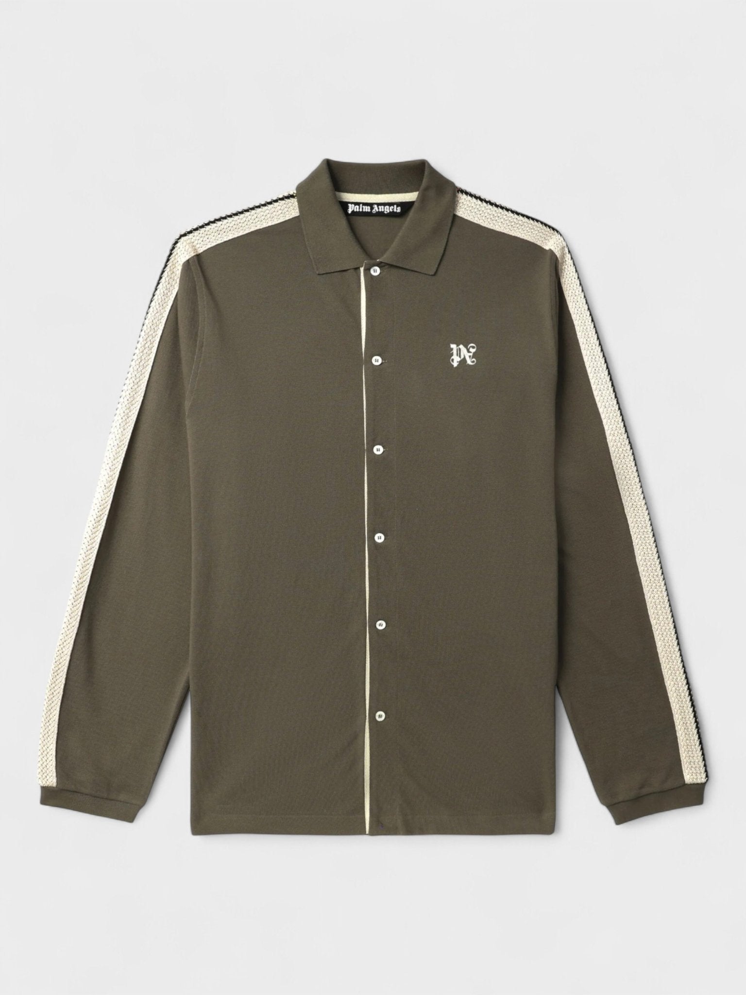 Palm Angels Mens Monogram Embroidered Cotton Shirt - Black - Size Large