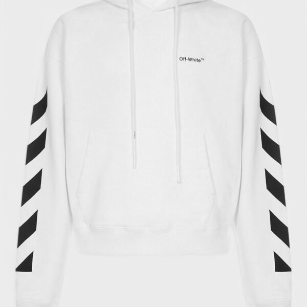 Off-White Mens Diagonal Helvetica Oversized Hoodie White/Black Cotton - Size X-Small