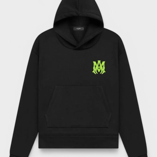 Amiri Mens MA Logo Hoodie Black/Lime - Size X-Small