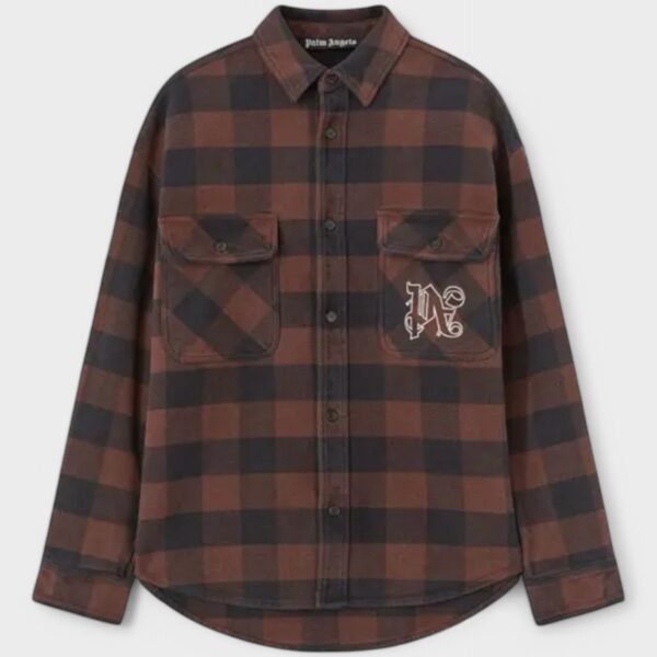 Palm Angels Mens Check Pattern Overshirt 'Brown/Off White' - Size X-Small