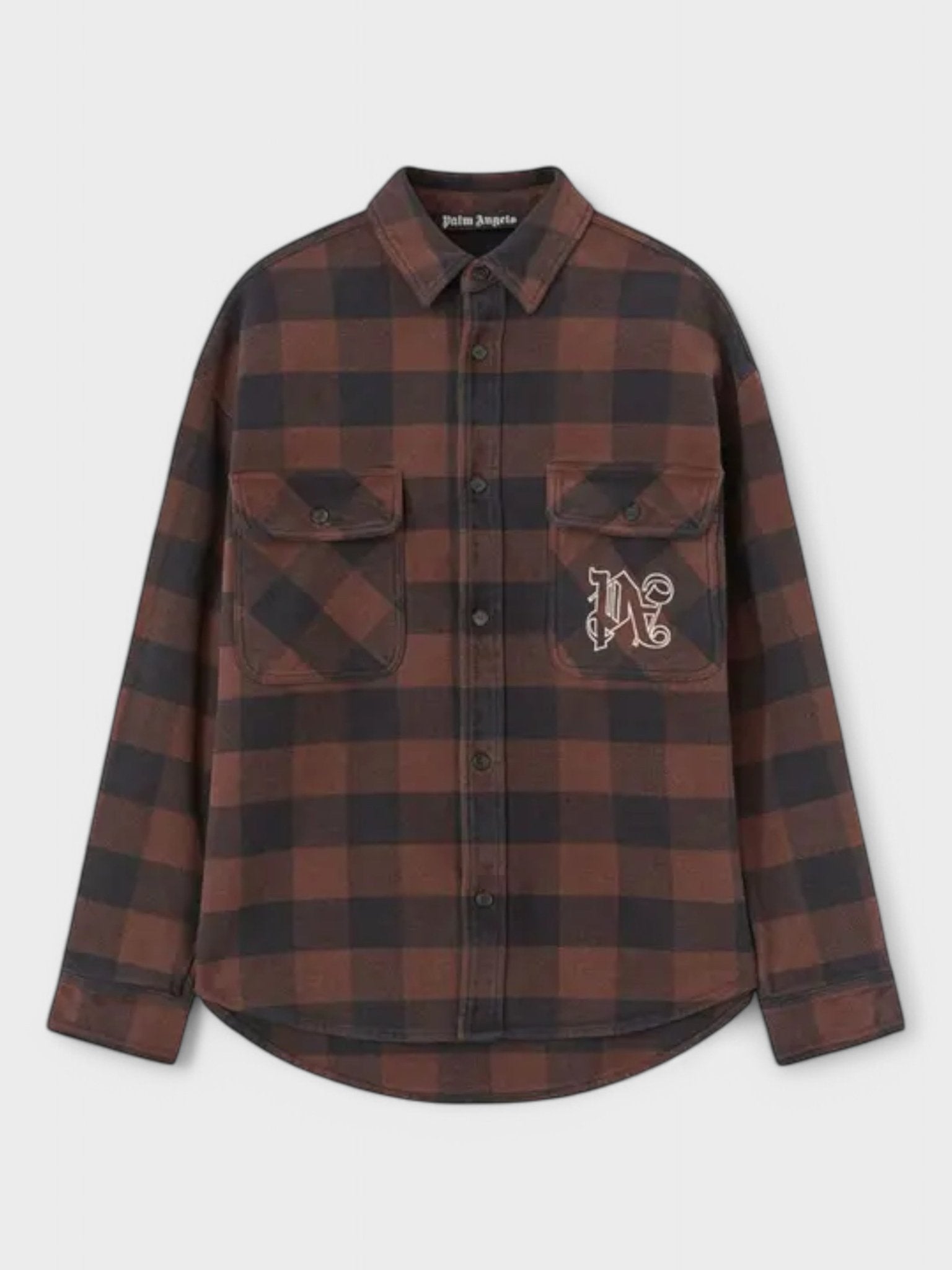 Palm Angels Mens Check Pattern Overshirt 'Brown/Off White' - Size X-Small