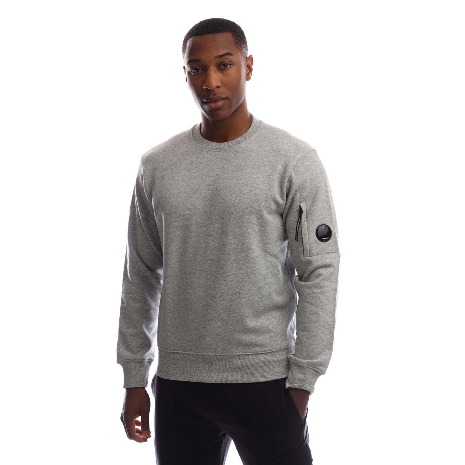 C.P. Company Mens Diagonal Raised Fleece Lens Crewneck Sweatshirt in Grey Cotton - Size Large