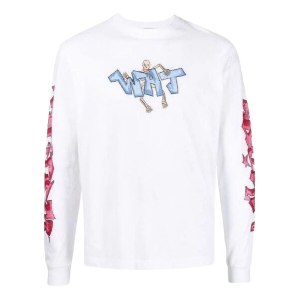 Off-White Mens Graff White Pupp Skate Long Sleeve Tee - Cream Cotton - Size Small