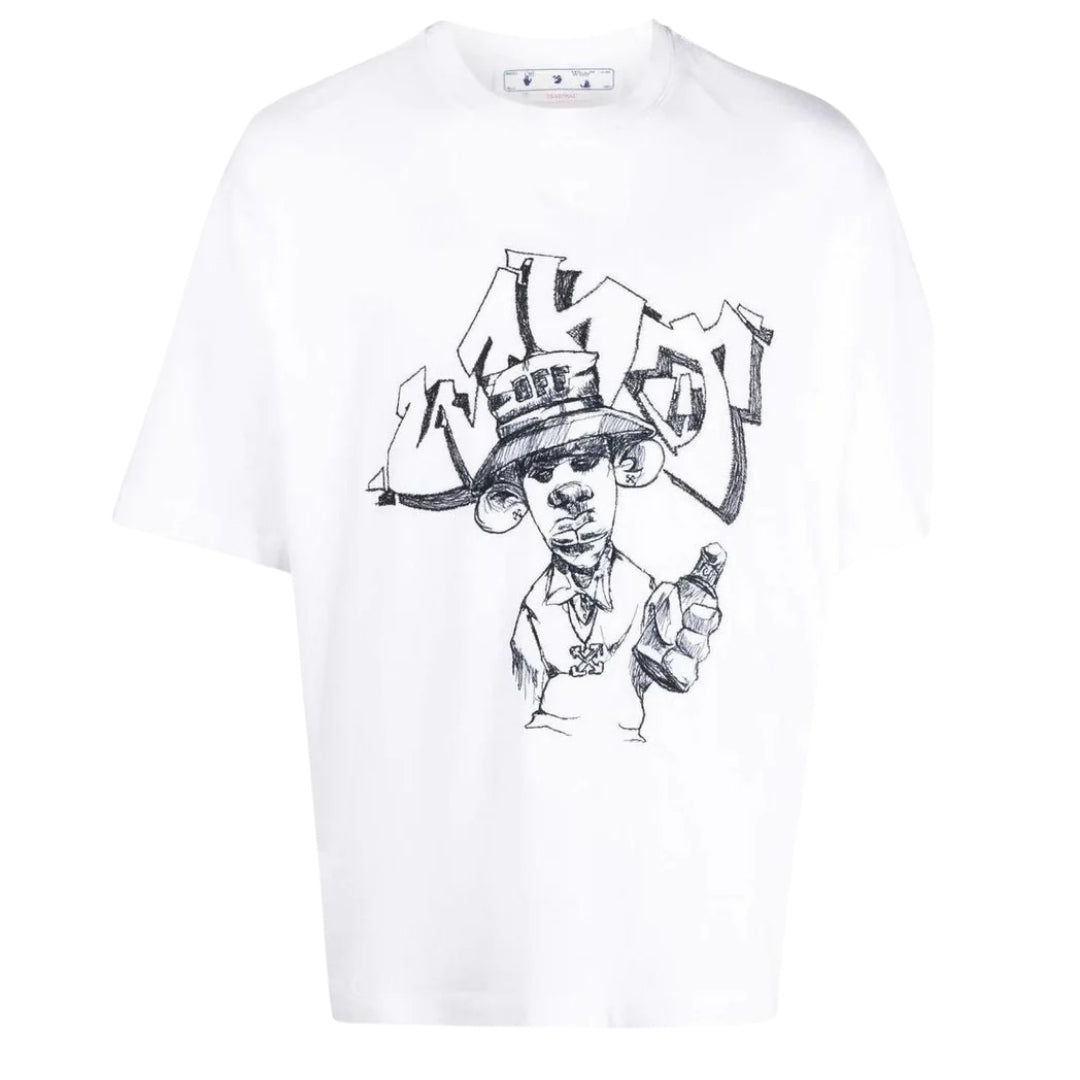 Off-White Mens Graff Freest Over Skate Short Sleeve Tee White - Cream Cotton - Size Medium