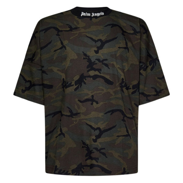 Palm Angels Mens Camo Classic Logo Oversize Tee Military - Green Cotton - Size X-Small