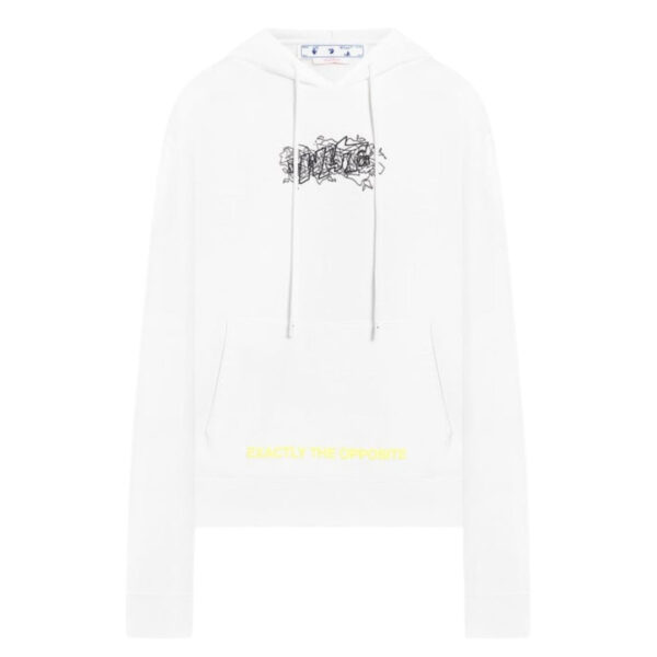 Off-White Mens Graffiti Layerz Slim Hoodie White - Cream Cotton - Size X-Large